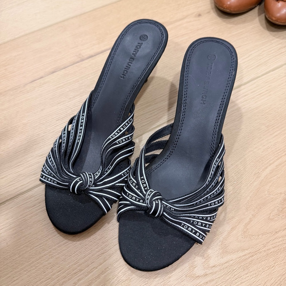 Tory Burch Black and White Knotted Mules